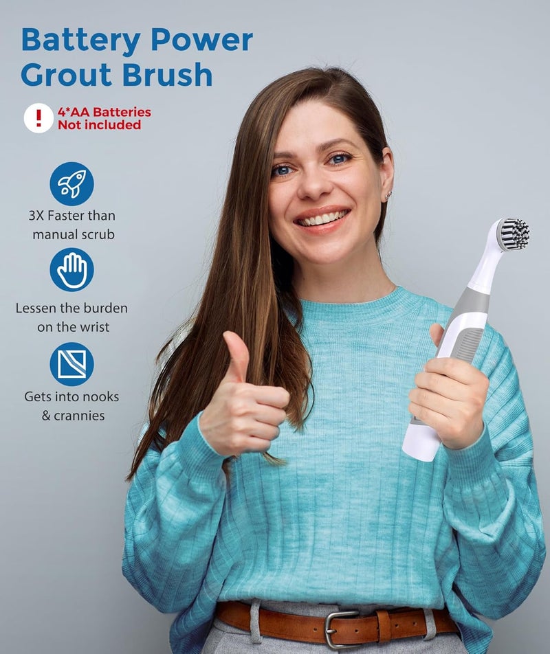 kHelfer Electric Cleaning Brush with Battery Power, KH6A Small Electric Grout Brush&5 Replacement Brush, Lightweight Waterproof Stainless Steel Wire Brush for Grout, Tile, Corner, Kitchen, Bathroom - Image 2